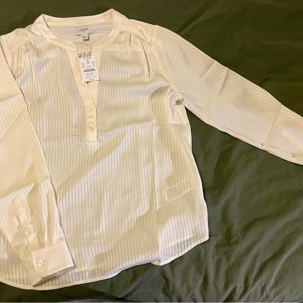 JCrew White Striped Blouse